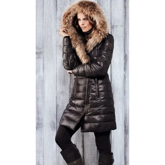 Rudsak Atelier Noir Caroline down puffer coat black hood zipper pockets logo L - Picture 3 of 14